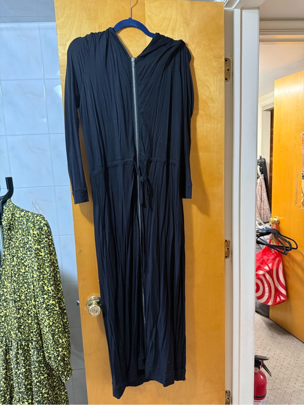 Black Hooded Zip-Front maxi dress